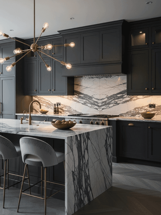 Luxury kitchen with high-end materials, premium finishes and sophisticated design