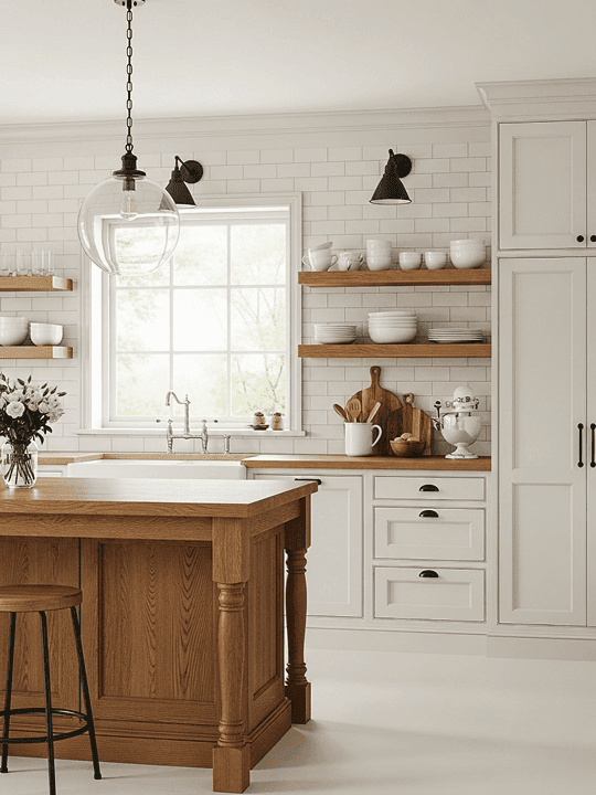 Modern farmhouse kitchen combining rustic charm with contemporary clean lines