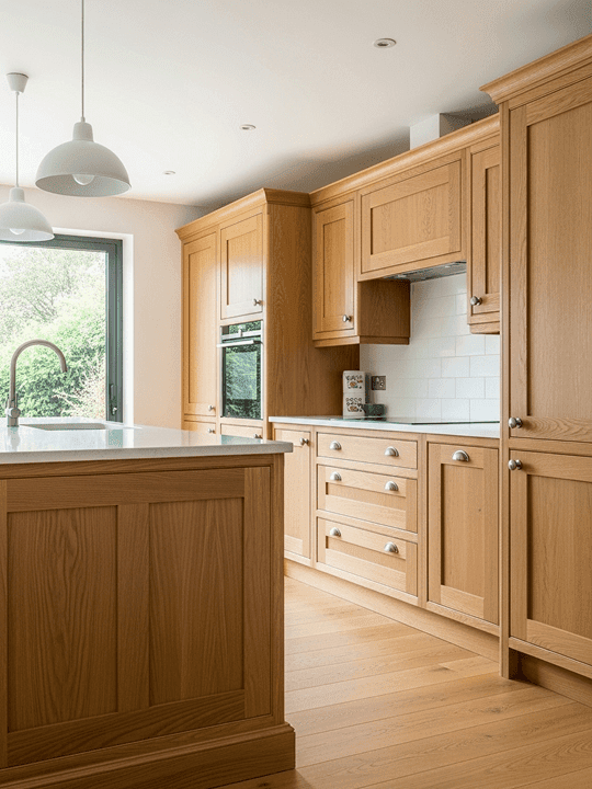 Natural wood kitchen featuring organic wood tones and warm earthy materials